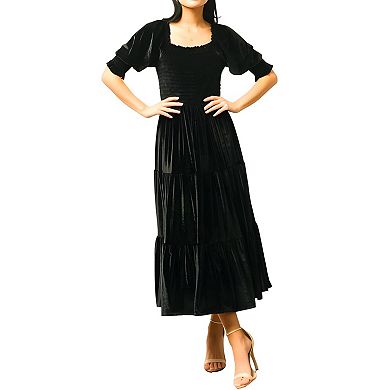 Women's Velvet Puff Sleeve Fall Dress