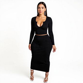 Women’s Deep V Neck Bodycon Skirt and Top Set