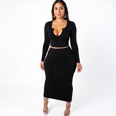 Women’s Deep V Neck Bodycon Skirt and Top Set