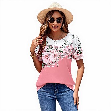 Women's Puff Sleeve Floral Tunic Blouse