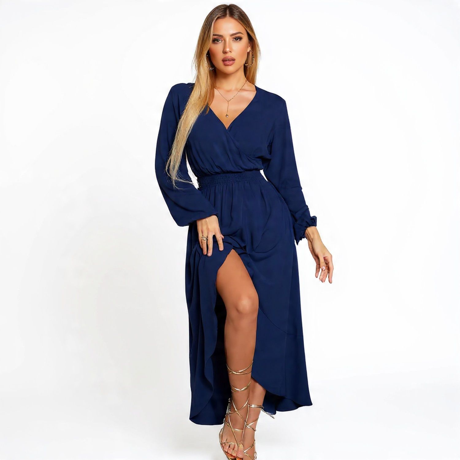 Женские платья High-Low Floral Maxi Dress with Long Sleeves