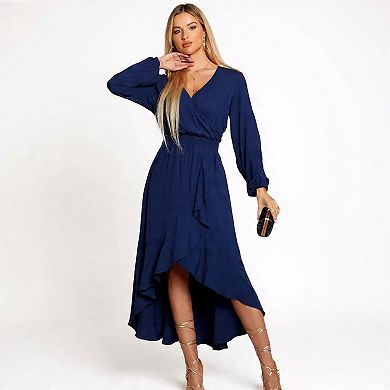 Women’s High-Low Floral Maxi Dress with Long Sleeves