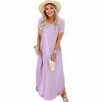 Plain Loose Fit Short Sleeve Maxi Dress