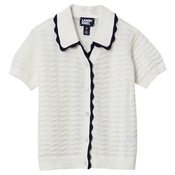 Girls 2-16 Lands' End Short Sleeve Collared Sweater
