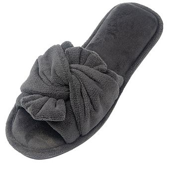 Roxoni Women’s Velvet Pom-Pom Open Toe House Slides