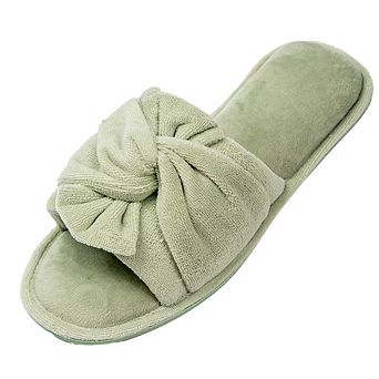 Roxoni Women’s Velvet Pom-Pom Open Toe House Slides