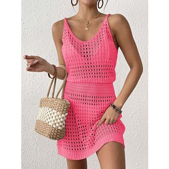 Women Crochet Swim Cover Up Dress Sleeveless V Neck Bathing Suit Beach Cover Up
