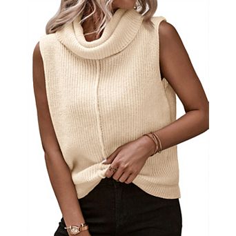 Womens Cowl Neck Knit Sweater Vest Sleeveless Casual Solid Ribbed Pullover Tank Tops