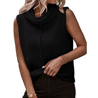 Womens Cowl Neck Knit Sweater Vest Sleeveless Casual Solid Ribbed Pullover Tank Tops