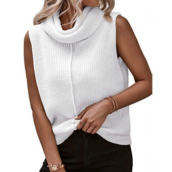 Womens Cowl Neck Knit Sweater Vest Sleeveless Casual Solid Ribbed Pullover Tank Tops