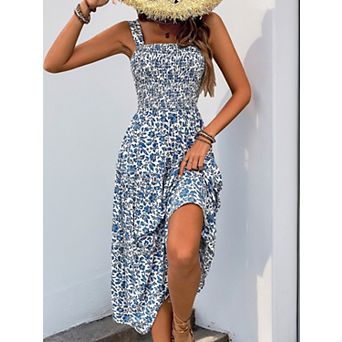 Women's Casual Summer Midi Dress Sleeveless A-Line Flowy Floral Corset Sundress
