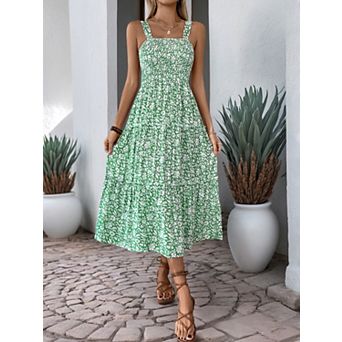 Women's Casual Summer Midi Dress Sleeveless A-Line Flowy Floral Corset Sundress