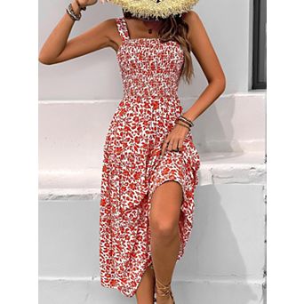 Women's Casual Summer Midi Dress Sleeveless A-Line Flowy Floral Corset Sundress