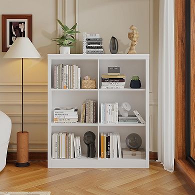 6 Cube Storage Organizer, 3 Tiers Display Shelf, Cubby Bookshelf, Modern Bookcase