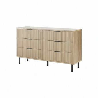 6 Drawer Dresser with Waveform Fluted Panel,Wood Storage Dresser Organizer for Dorms, Hallways