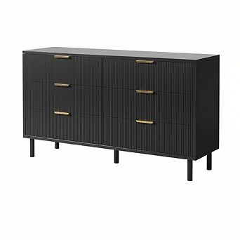 6 Drawer Dresser with Waveform Fluted Panel,Wood Storage Dresser Organizer for Dorms, Hallways