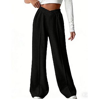 Women's High Waisted Wide Leg Pants Elastic Waist Casual Sweatpants with Seam