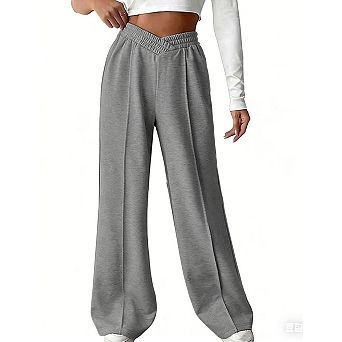 Women's High Waisted Wide Leg Pants Elastic Waist Casual Sweatpants with Seam