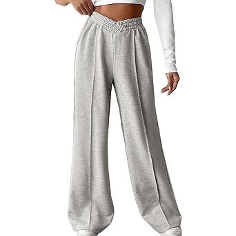 Women's High Waisted Wide Leg Pants Elastic Waist Casual Sweatpants with Seam