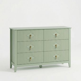 Modern 6-Drawer Wood Dresser 47.2" Wide Storage Cabinet with Metal Handles Bedroom, Living Room