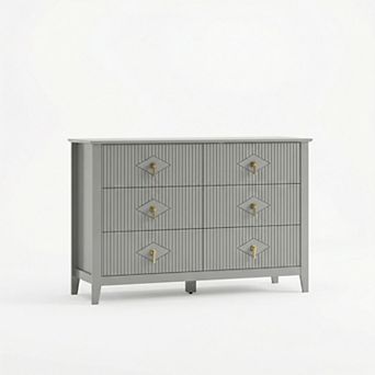 Modern 6-Drawer Wood Dresser 47.2" Wide Storage Cabinet with Metal Handles Bedroom, Living Room