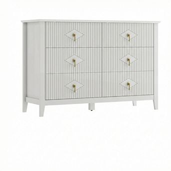 Modern 6-Drawer Wood Dresser 47.2" Wide Storage Cabinet with Metal Handles Bedroom, Living Room