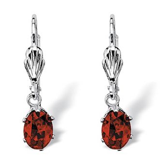 Oval Simulated Birthstone Silvertone Earrings