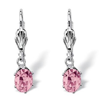 Oval Simulated Birthstone Silvertone Earrings