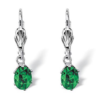 Oval Simulated Birthstone Silvertone Earrings