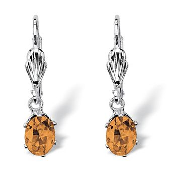 Oval Simulated Birthstone Silvertone Earrings
