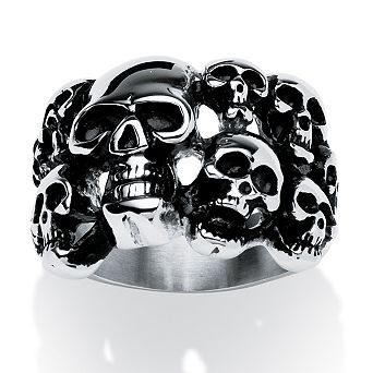 Men's Cluster Skull Ring in Antiqued Stainless Steel