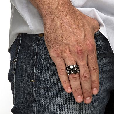 Men's Cluster Skull Ring in Antiqued Stainless Steel