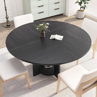 Modern Round Dining Table 47 Inch Wood Table, Storage Shelf, Adjustable Feet, or Living Room