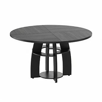Modern Round Dining Table 47 Inch Wood Table, Storage Shelf, Adjustable Feet, or Living Room
