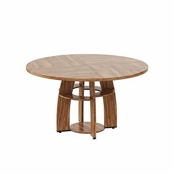 Modern Round Dining Table 47 Inch Wood Table, Storage Shelf, Adjustable Feet, or Living Room