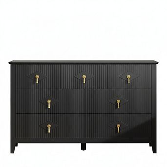 7-Drawer Wood Safety Storage Cabinet Modern Fluted Industrial Dresser Perfect for Living Room