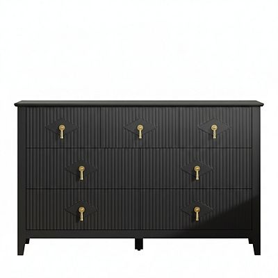 7-Drawer Wood Safety Storage Cabinet Modern Fluted Industrial Dresser  Perfect for Living Room