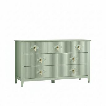 7-Drawer Wood Safety Storage Cabinet Modern Fluted Industrial Dresser Perfect for Living Room