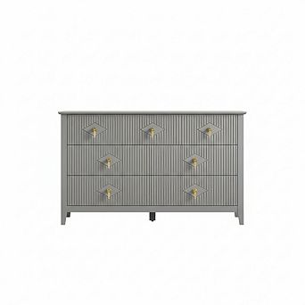 7-Drawer Wood Safety Storage Cabinet Modern Fluted Industrial Dresser Perfect for Living Room