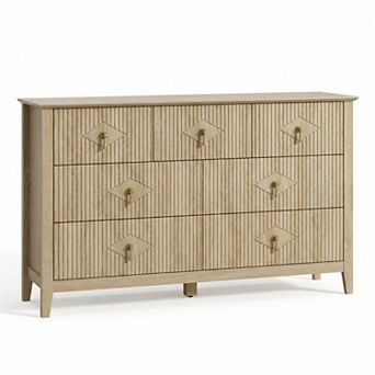 7-Drawer Wood Safety Storage Cabinet Modern Fluted Industrial Dresser Perfect for Living Room