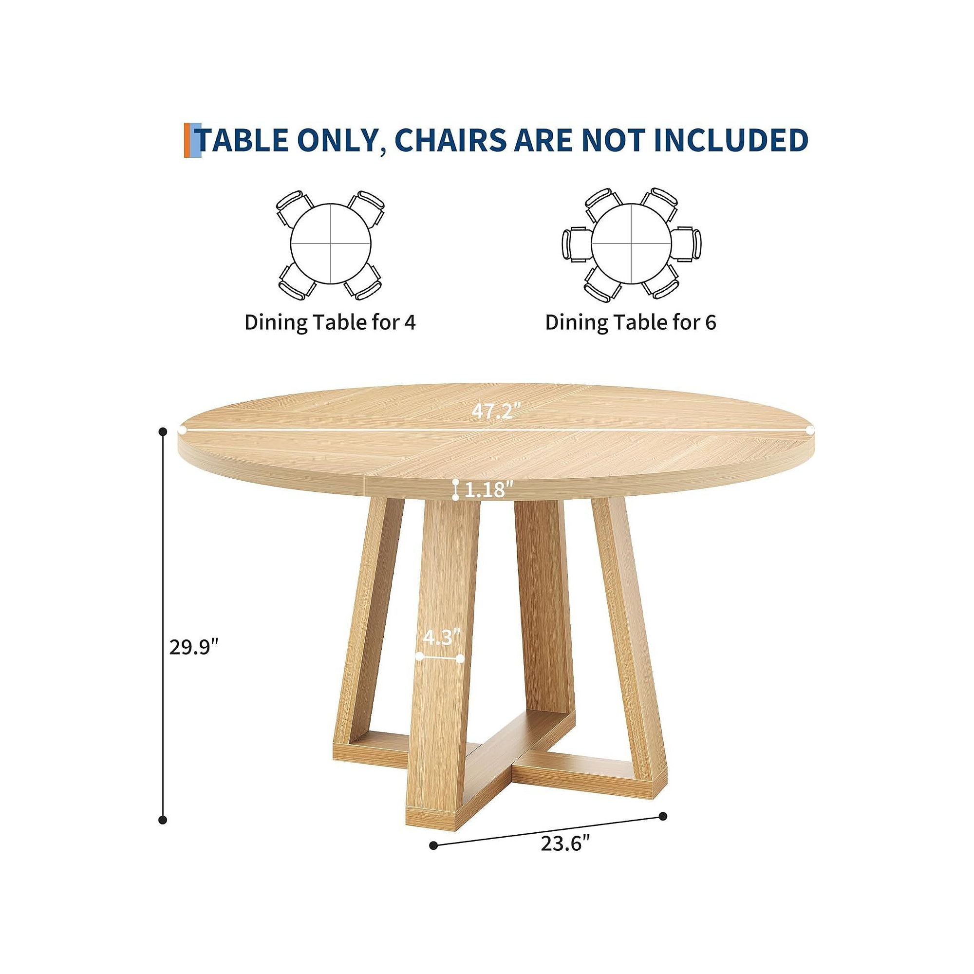 Diagram of round dining table dimensions for 4 to 6 seats