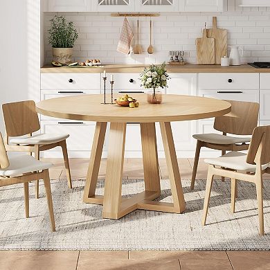 47" Round Dining Table, Wooden Cross Pedestal Base Circle Dinner Table, Seats 4-6 for Dining Room