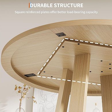 47" Round Dining Table, Wooden Cross Pedestal Base Circle Dinner Table, Seats 4-6 for Dining Room