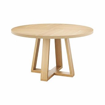 47" Round Dining Table, Wooden Cross Pedestal Base Circle Dinner Table, Seats 4-6 for Dining Room