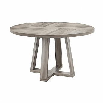 47" Round Dining Table, Wooden Cross Pedestal Base Circle Dinner Table, Seats 4-6 for Dining Room