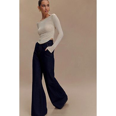 Women's High Waist Loose Wide Leg Jeans with Pockets