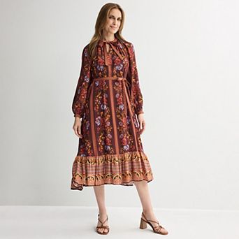 Women's Tracy Evans Tie Neck Midi Dress With Waist Tie