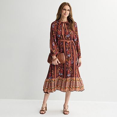 Women's Tracy Evans Tie Neck Midi Dress With Waist Tie