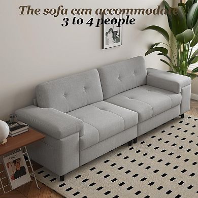 85"Grey Chenille 3-Seat Sofa: Adjustable Armrest Button Tufted Easy Assembly