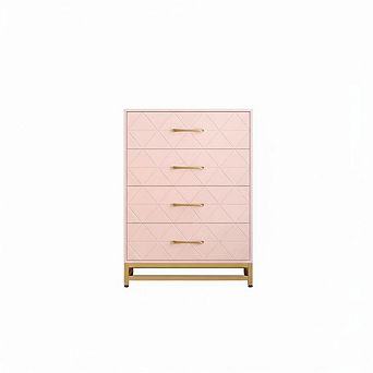 Modern 4-Drawer Wooden Storage Chest, Gold Metal Handles & Sturdy Legs for Bedroom & Living Room